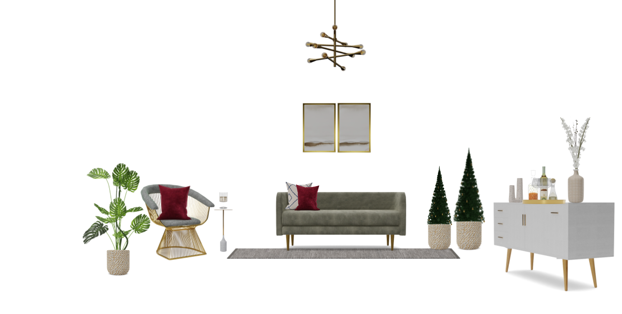 Mid century glam accent seating design set Spacejoy