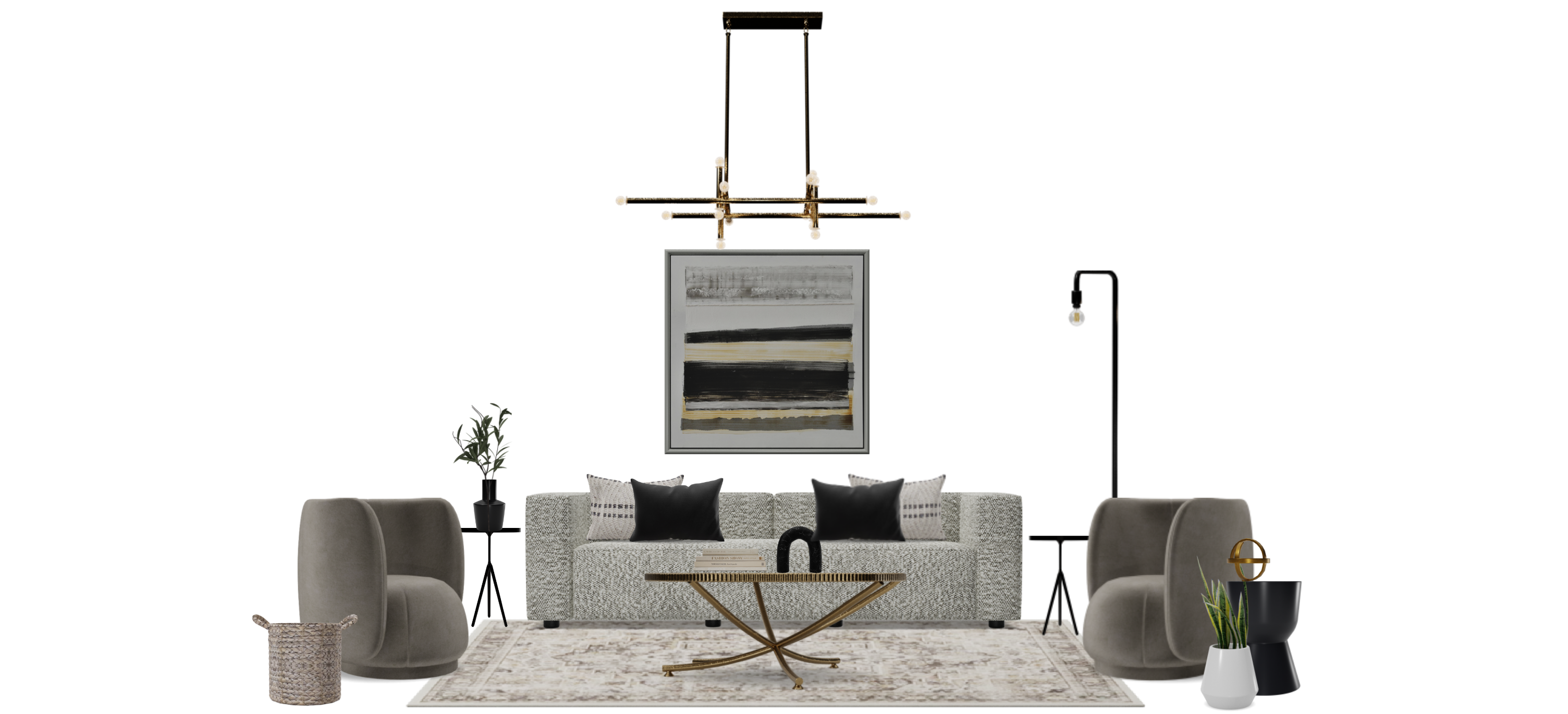 Contemporary Industrial Living Room Set with Accent Armchairs Spacejoy