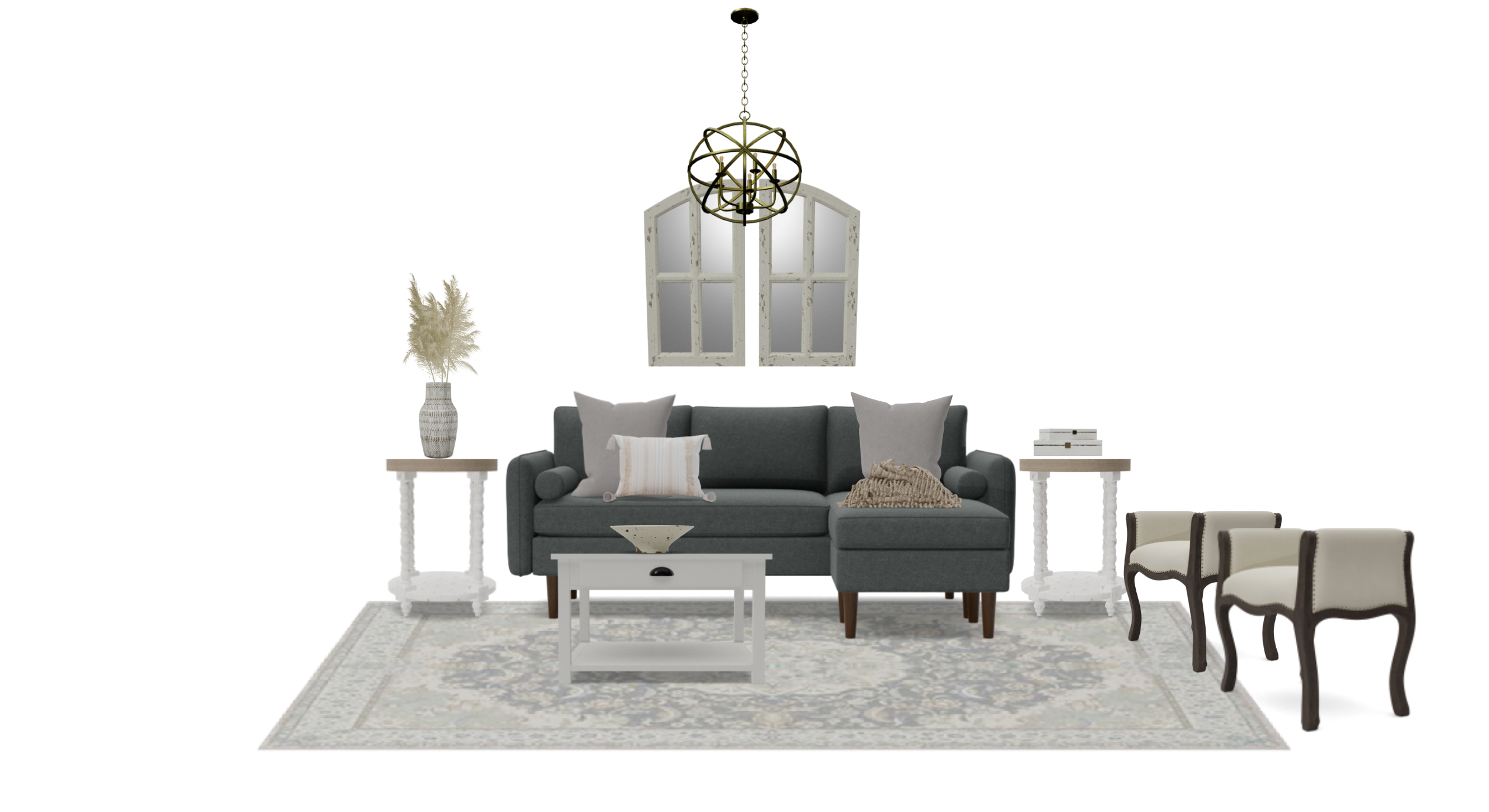 Farmhouse Living Room Set with Gray Sofa Chaise Spacejoy