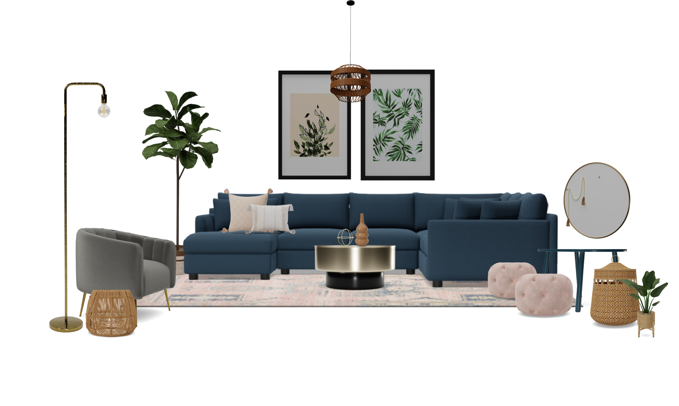 Glam Living Room Blue Accent Color