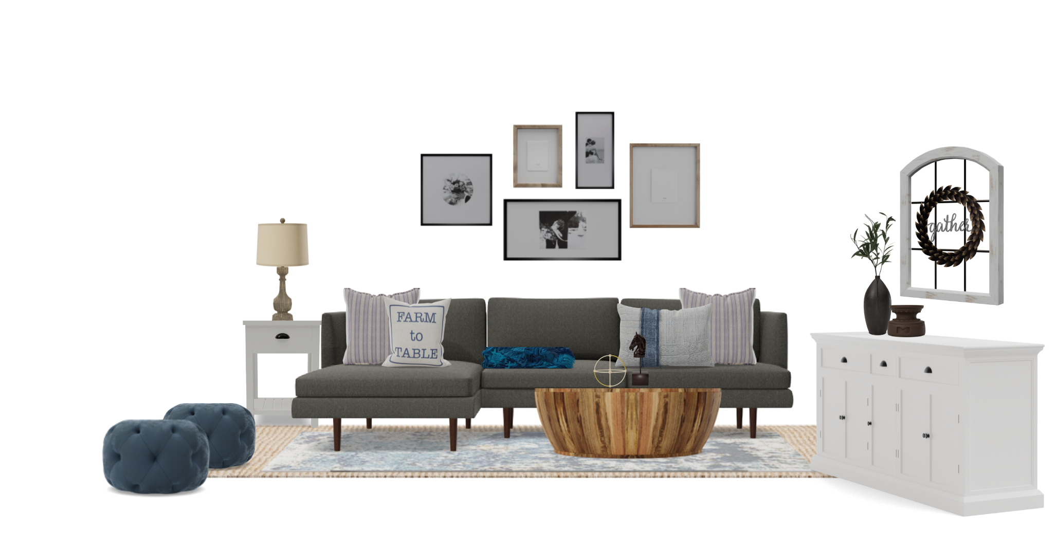 Modern Farmhouse Living Room Set With Solid Wood Coffee Table Spacejoy