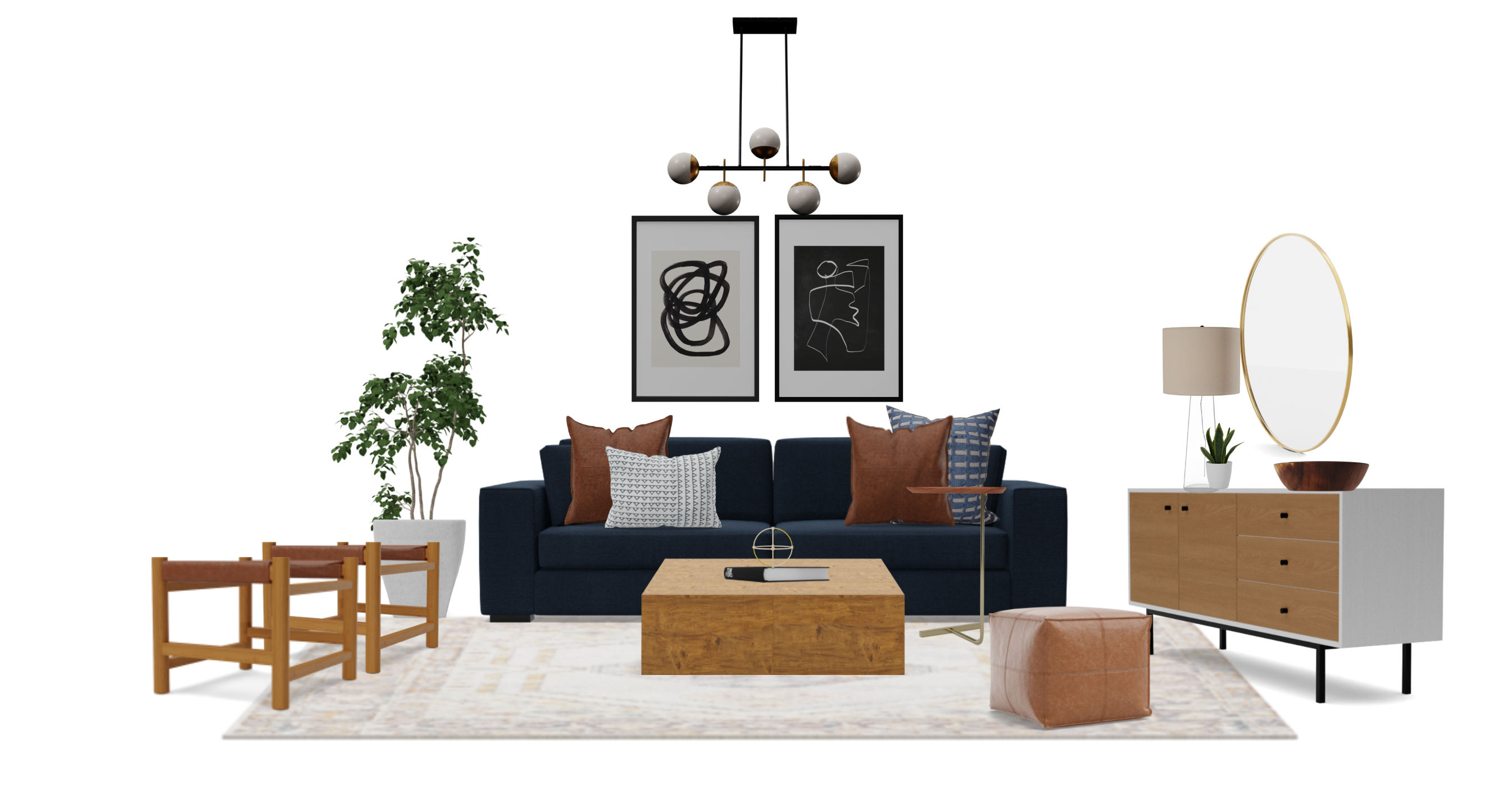 Mid Century Modern Living Room Set with Leather Accents Spacejoy