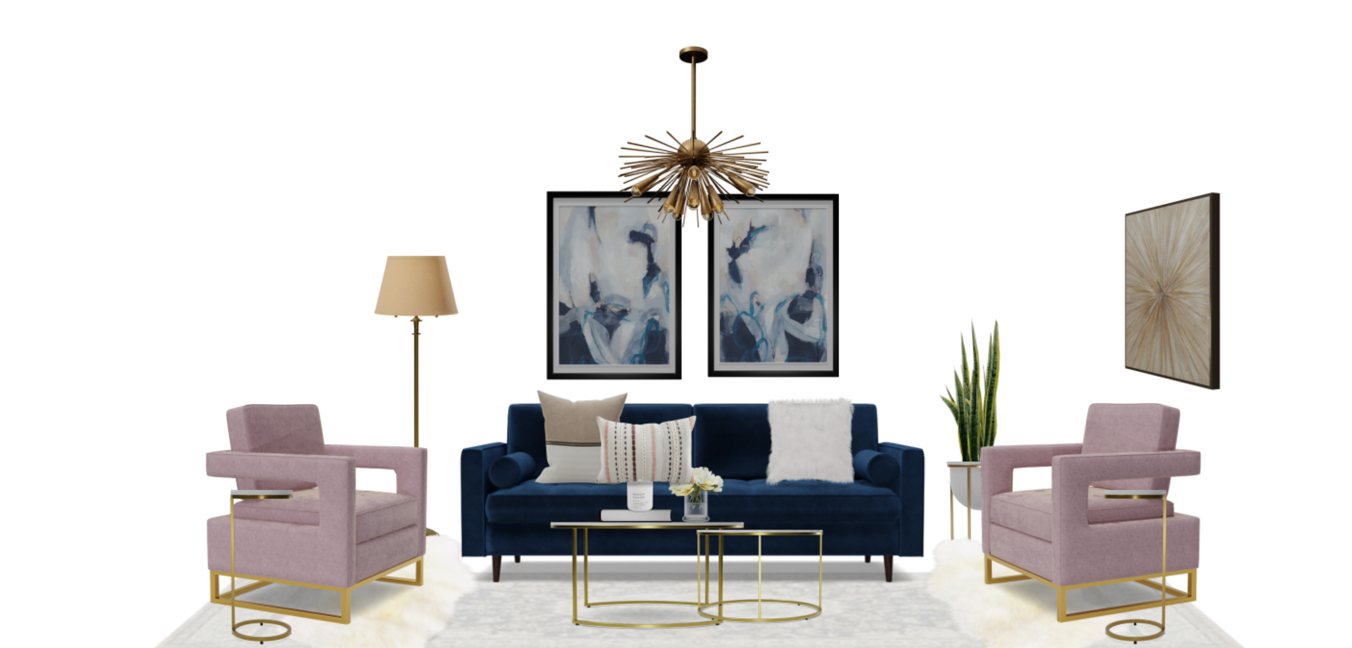 Glam Living Room Set with Blue Velvet Sofa Spacejoy