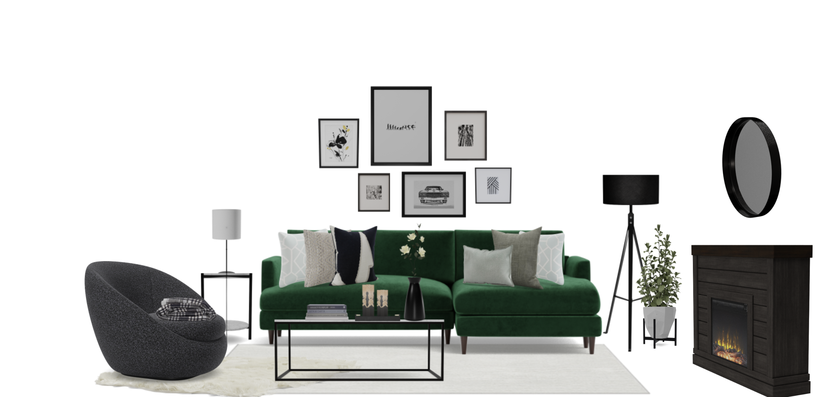 Modern Industrial Living Room Set with Green Sofa Spacejoy