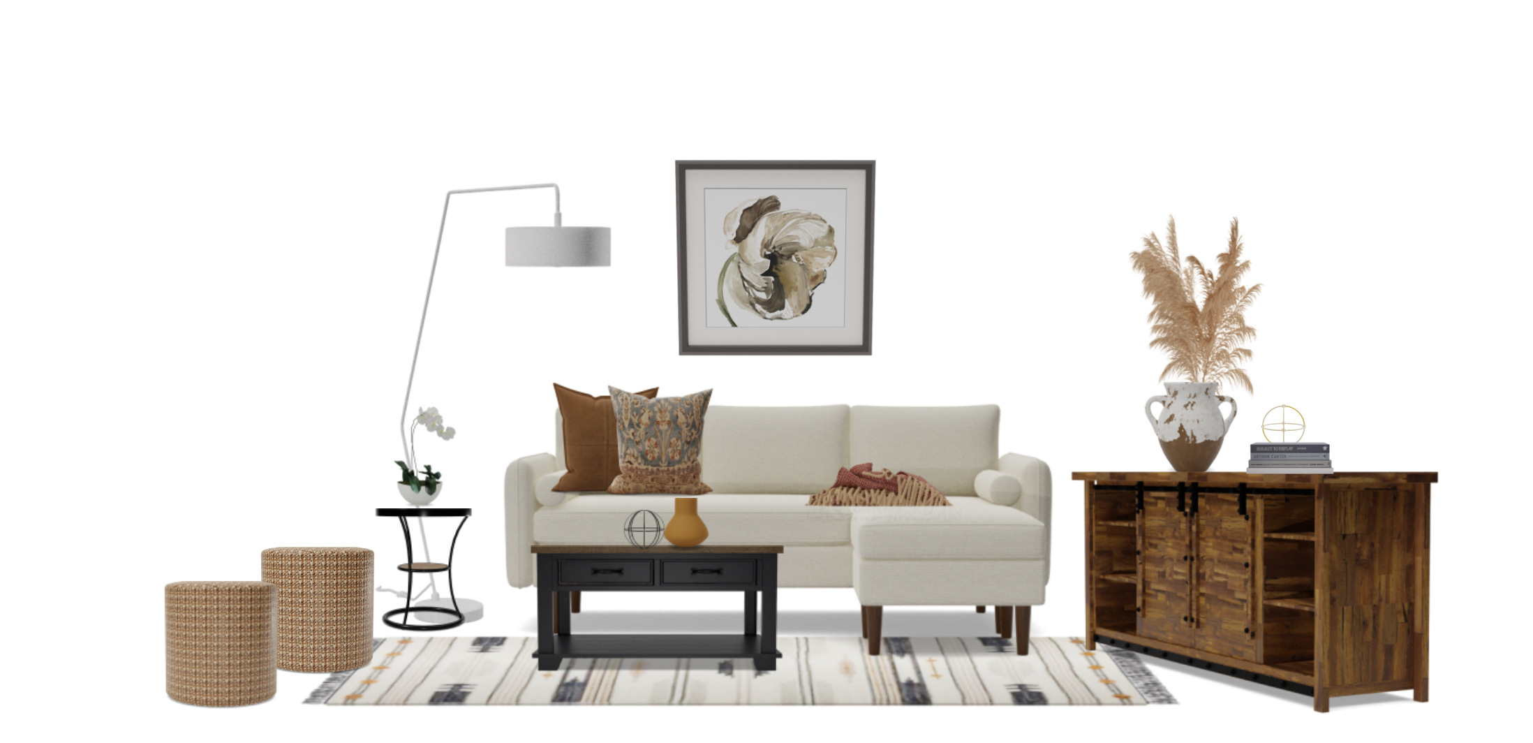 Transitional Rustic Living Room Design Set With Storage Coffee Table Spacejoy