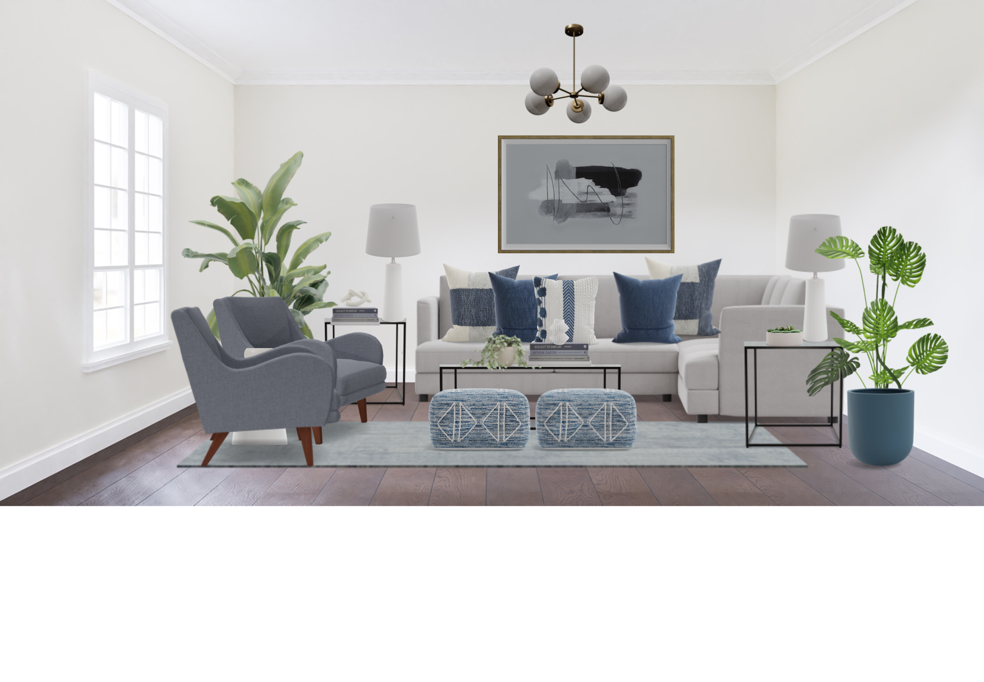 Transitional Living Room Set With Cool Toned Accents Spacejoy