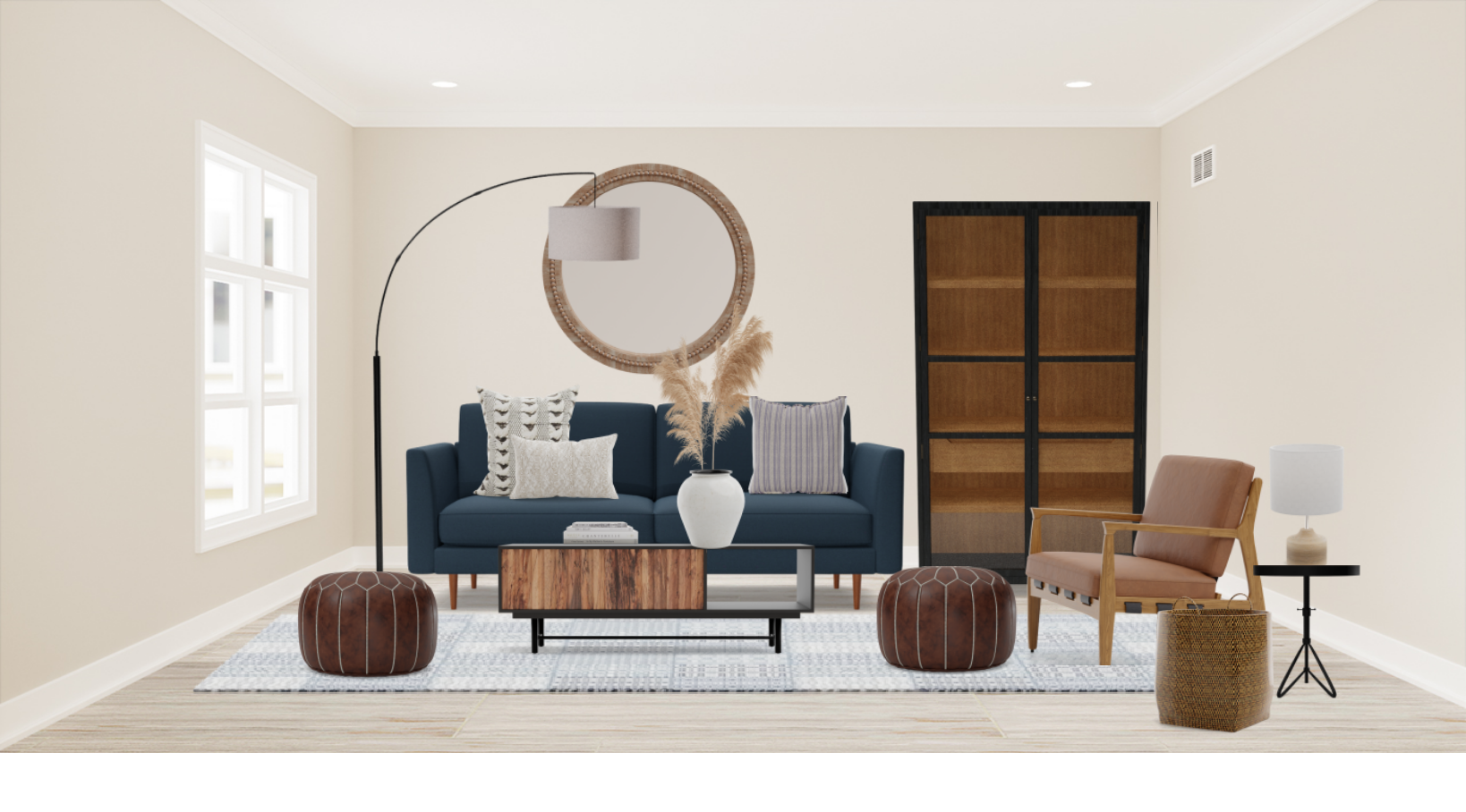 Mid Century Modern Rustic Living Room Set with Storage Spacejoy