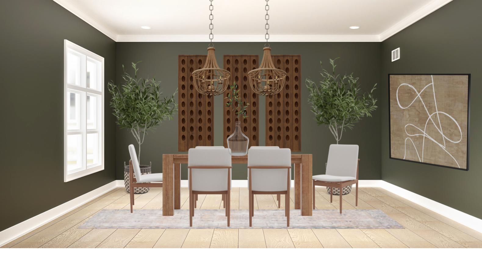 Rustic Modern Dining Room Set With Wine Wall Decor Spacejoy