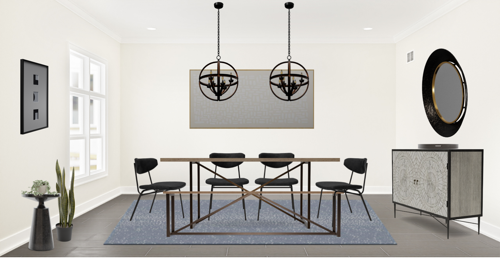 Industrial Dining Room Set With Bench Spacejoy