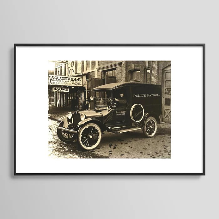 Vintage Police Car Framed Art Print19"X13"