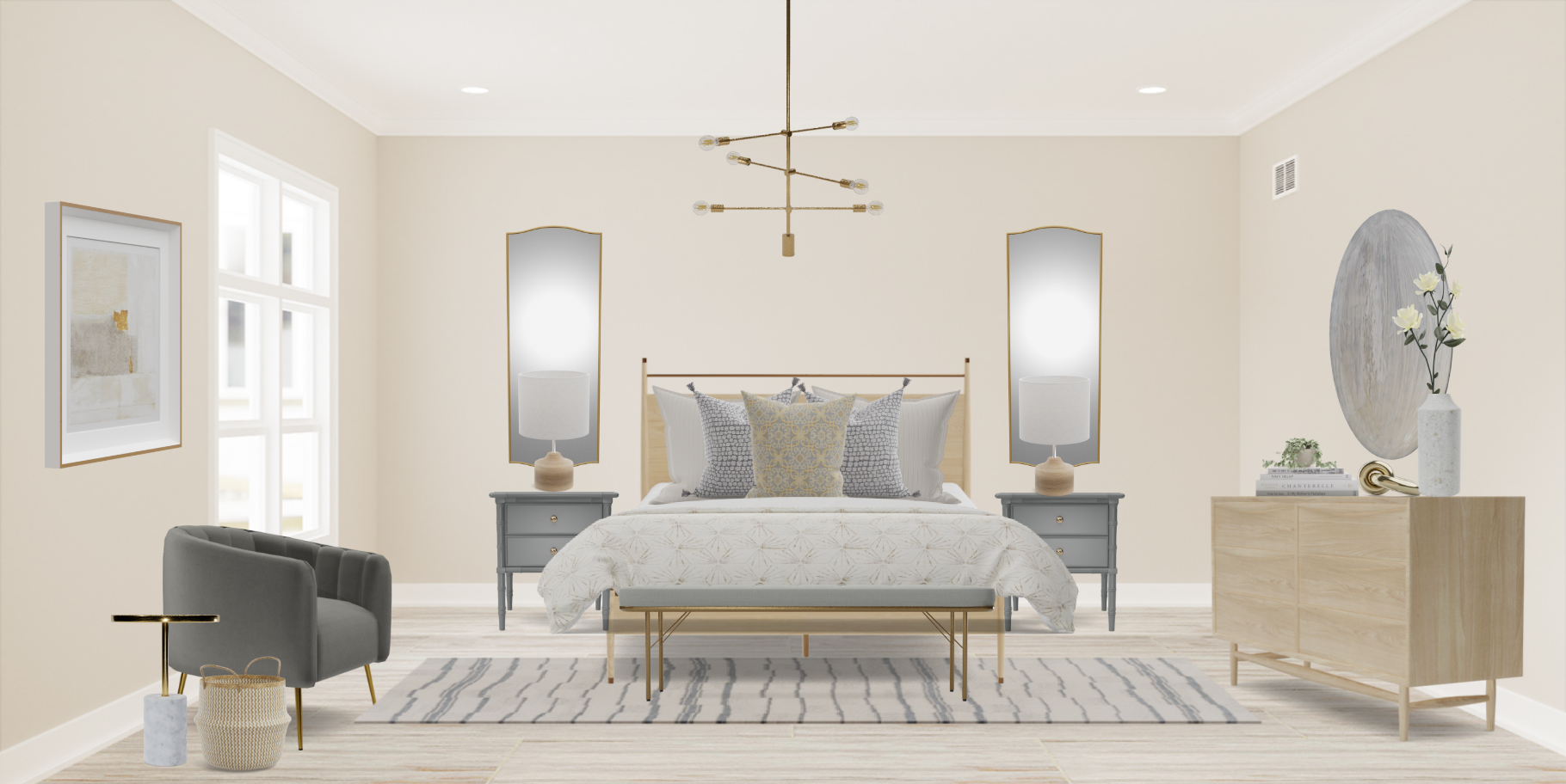 Glam Bedroom Set With Accent Mirrors Spacejoy