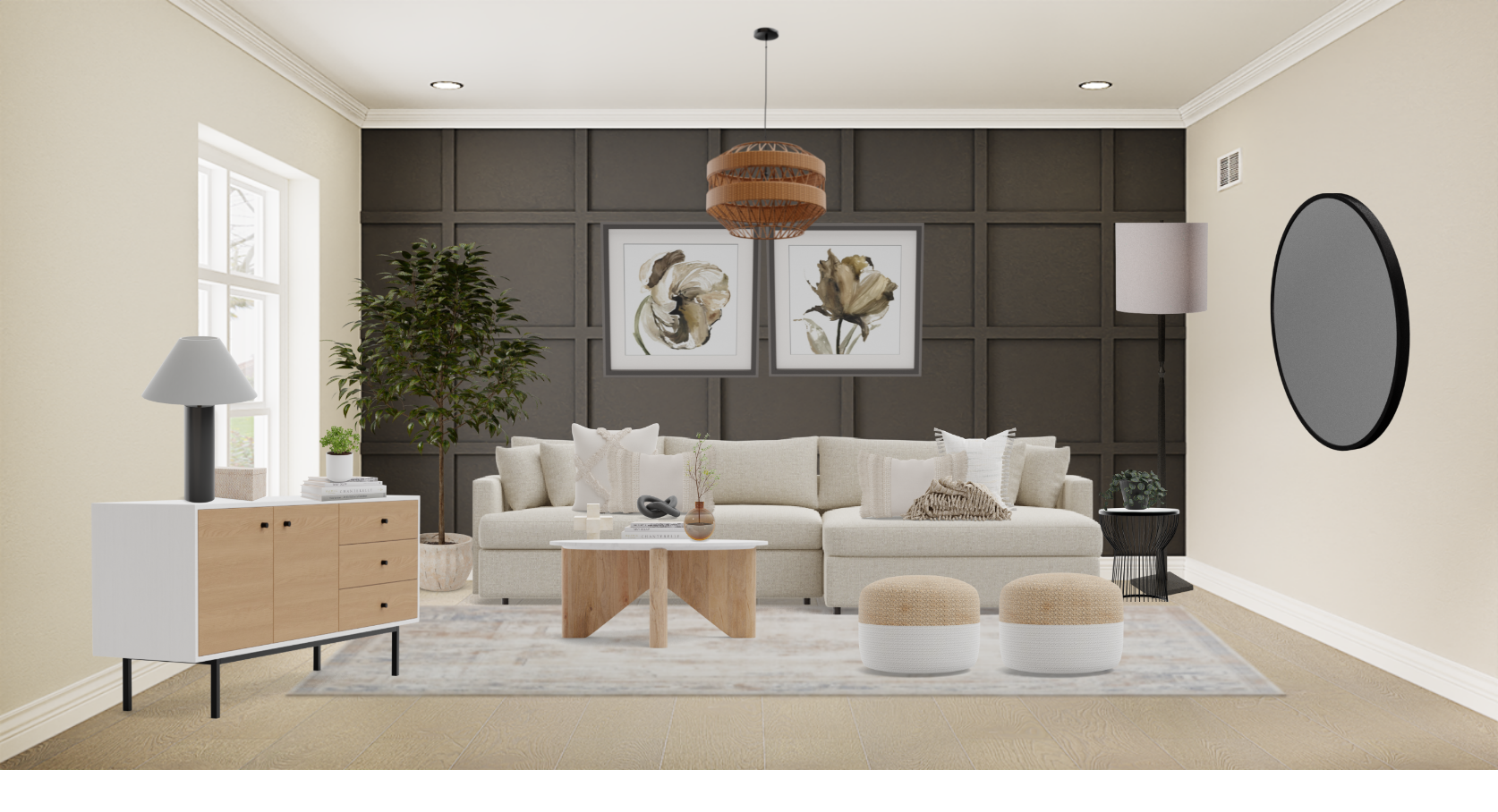 Transitional Living Room Set With Round Coffee Table Spacejoy