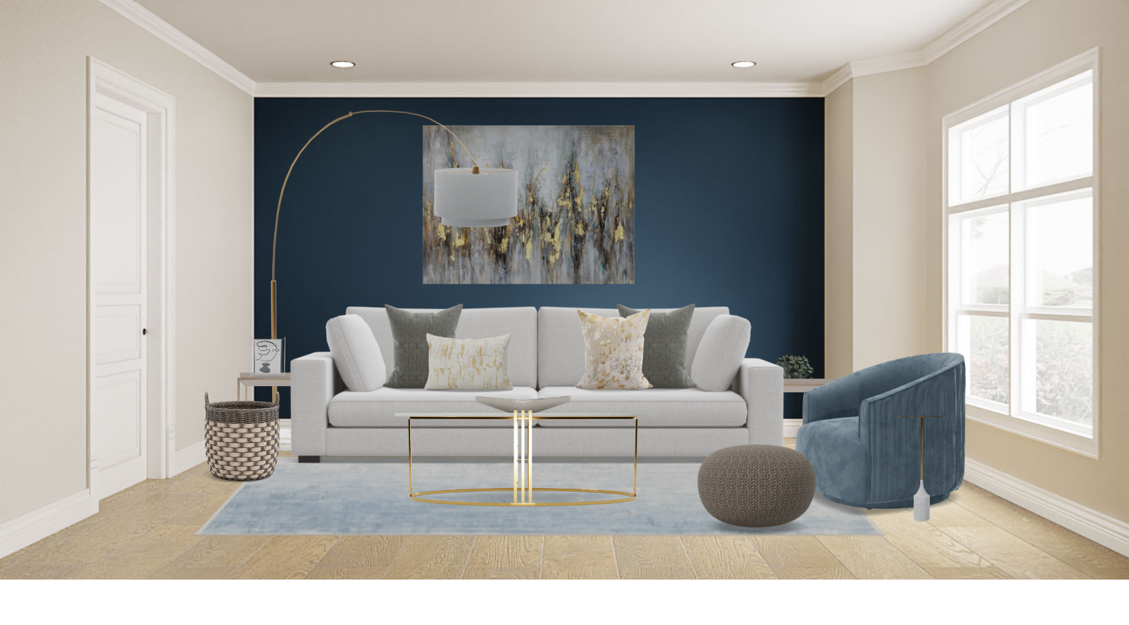 Glam Living Room Blue Accent Color