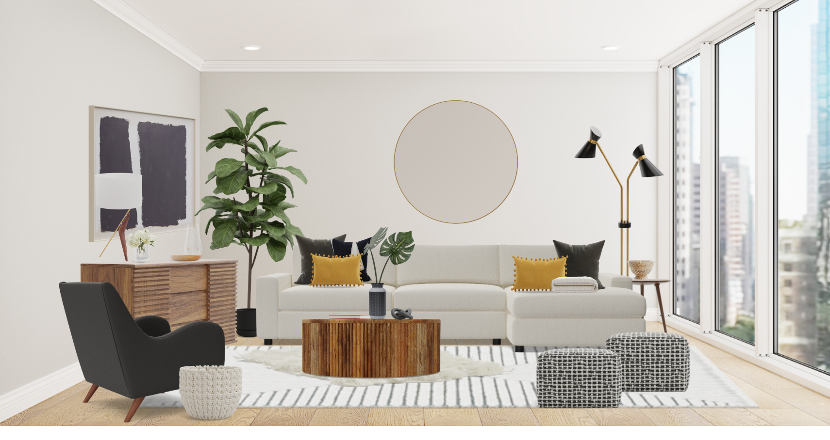Mid Century Modern Living Room Set With Abstract Art Spacejoy