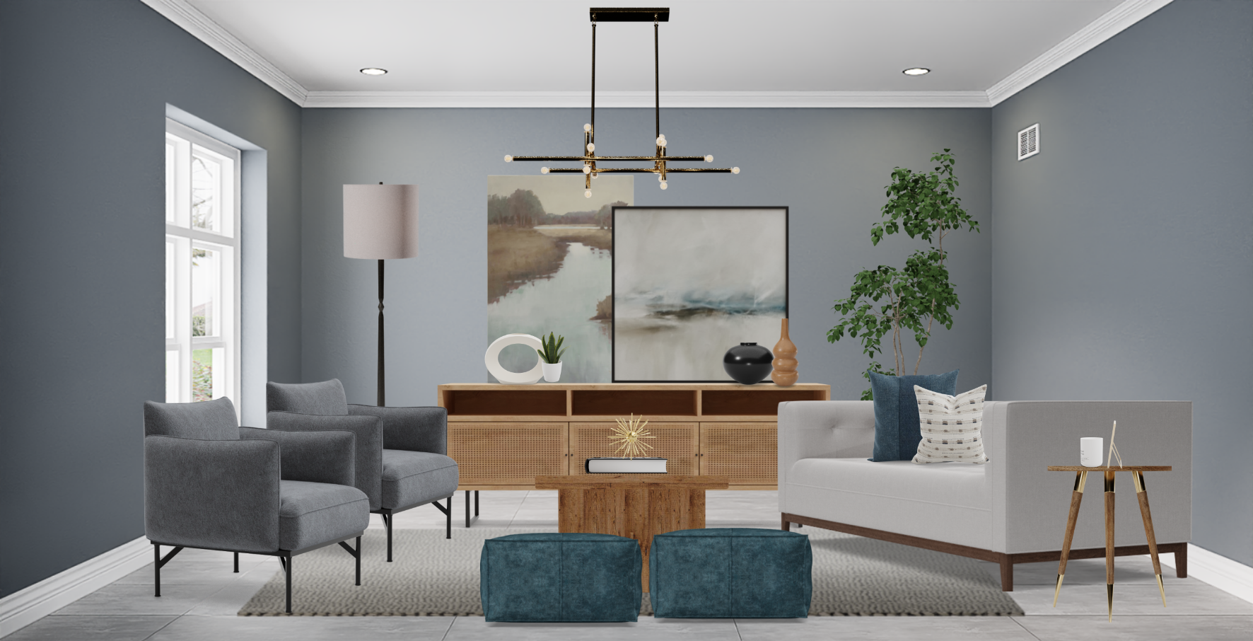 Modern Rustic Living Room Set With wooden Coffee Table Spacejoy