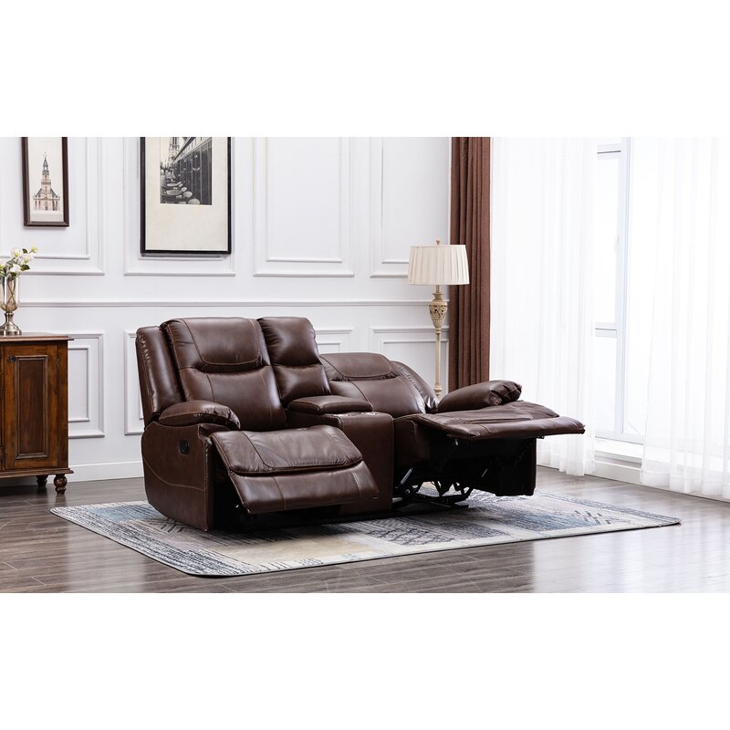 Genuine Leather Pillow Top Arm Reclining Loveseat