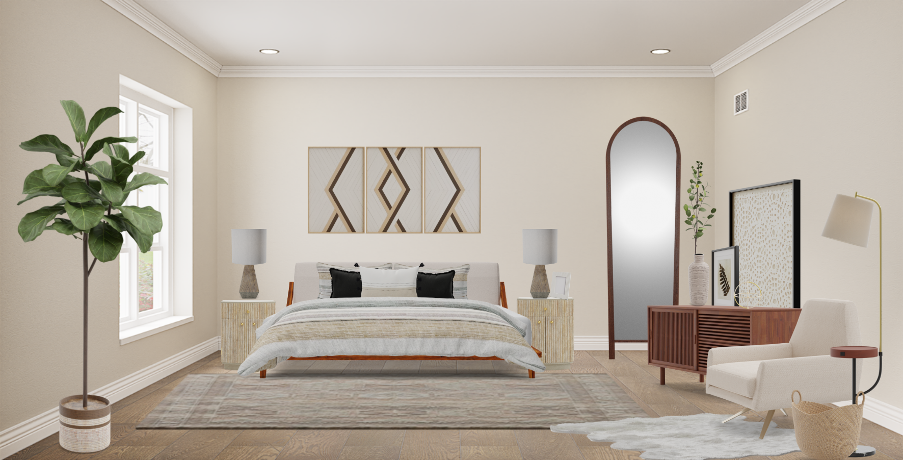 Japandi Bedroom Set With Neutral Color Palette Spacejoy