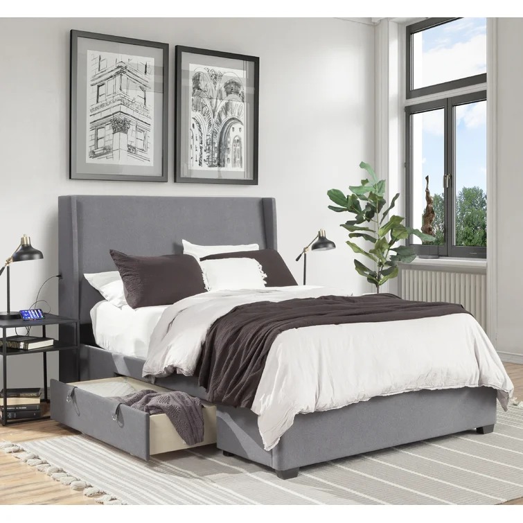 Brytney Upholstered Low Profile Storage Platform BedQueen