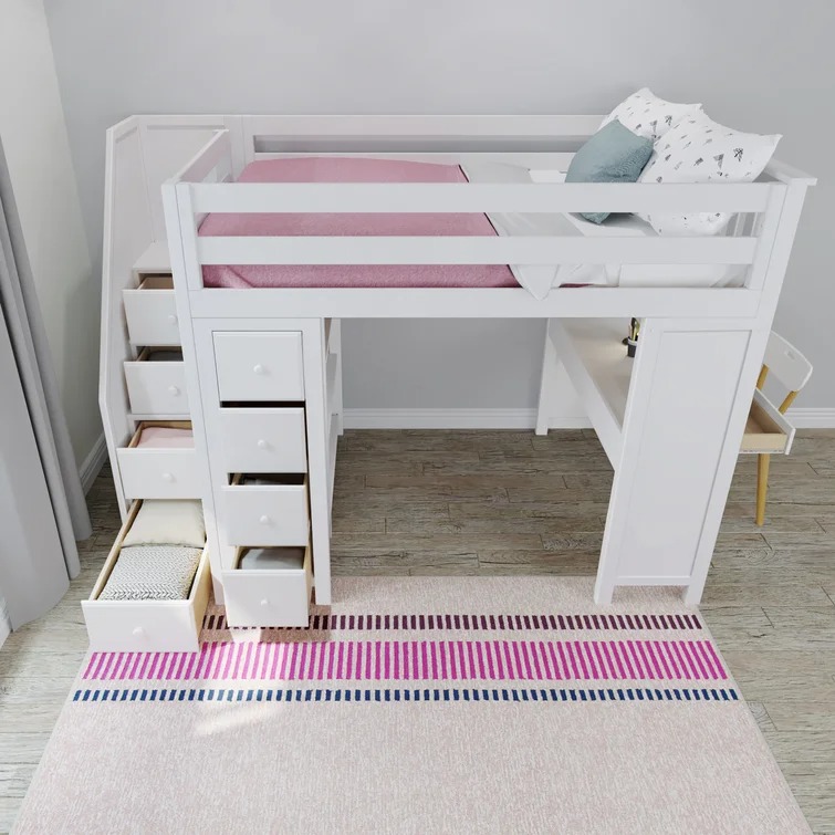 Monserrat Full Solid Wood Loft Bed with Bookcase