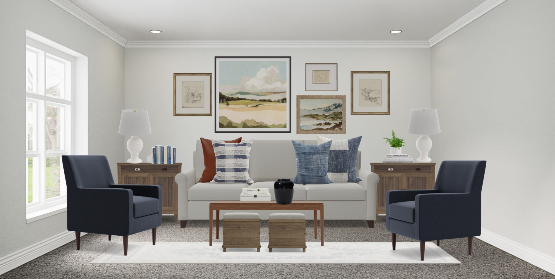 Traditional Living Room Set with Blue Accent Chairs Spacejoy