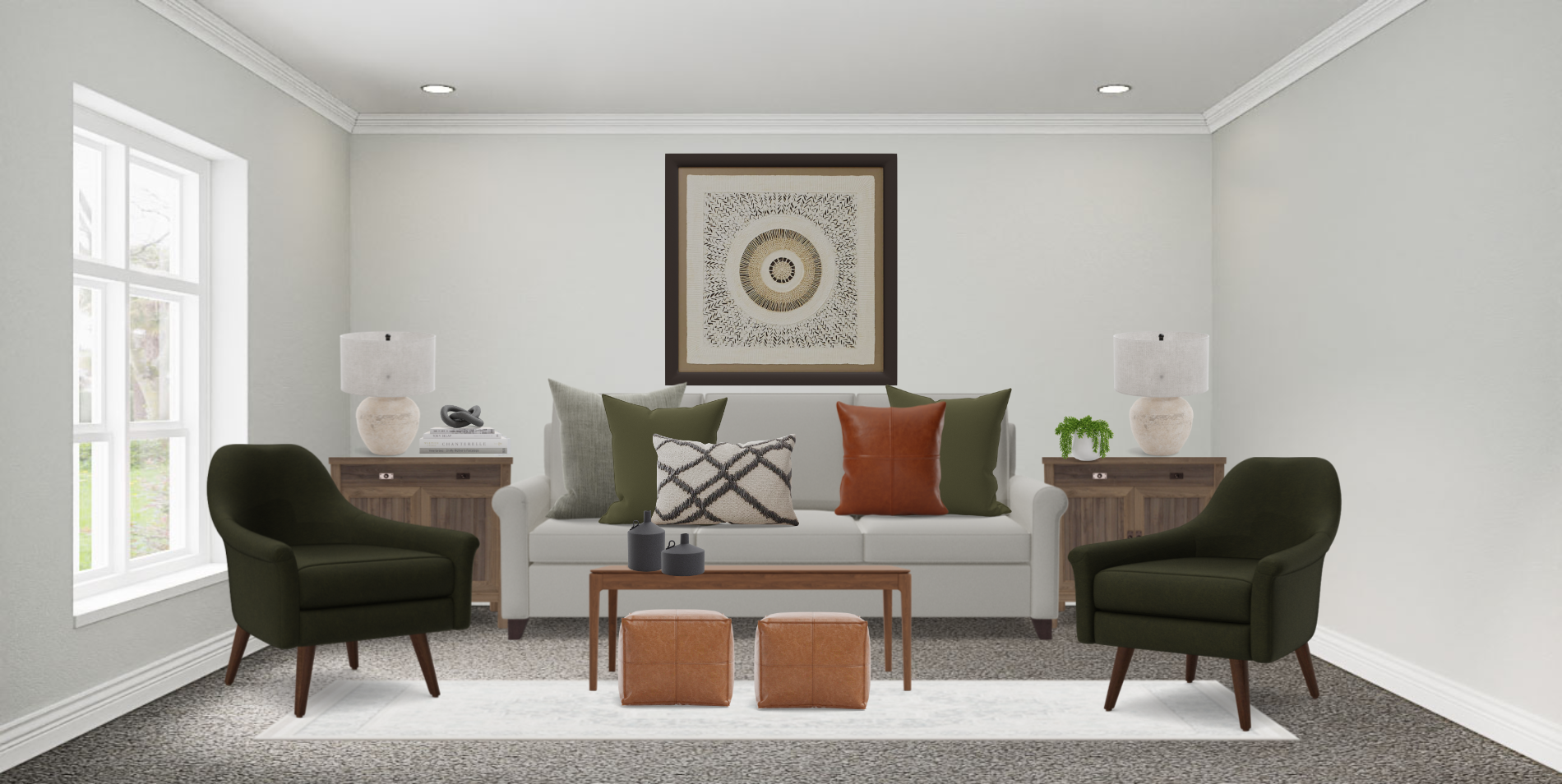 Traditional Living Room Set with Green Accent Chairs Spacejoy