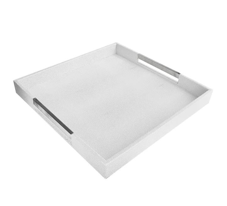 White Gray with Silver Handles Beck Coffee Table Tray