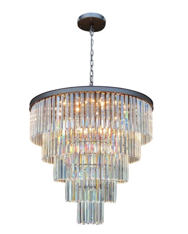 Dangelo 18 light round glass crystal prism chandelier