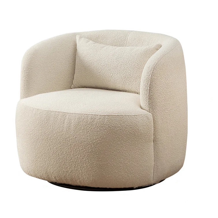 Wide Boucle Upholstered Swivel Armchair