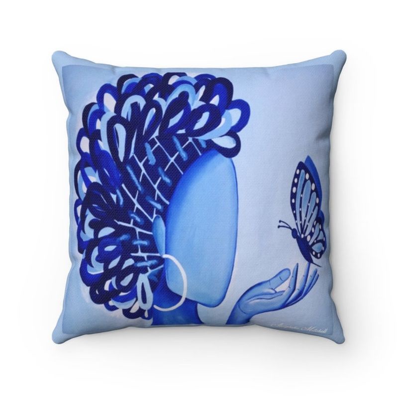 Blue Butterfly Spun Polyester Square Pillow