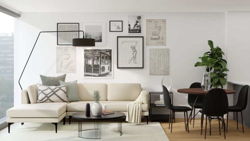 White and Blue Pillows on White Couch - Transitional - Living Room