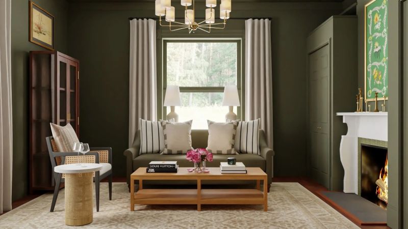 green monochromatic living room design by spacejoy