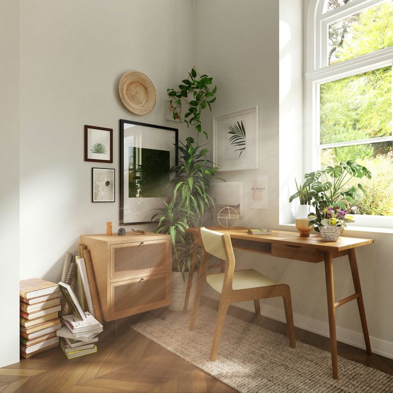 Sun lit home office design by spacejoy