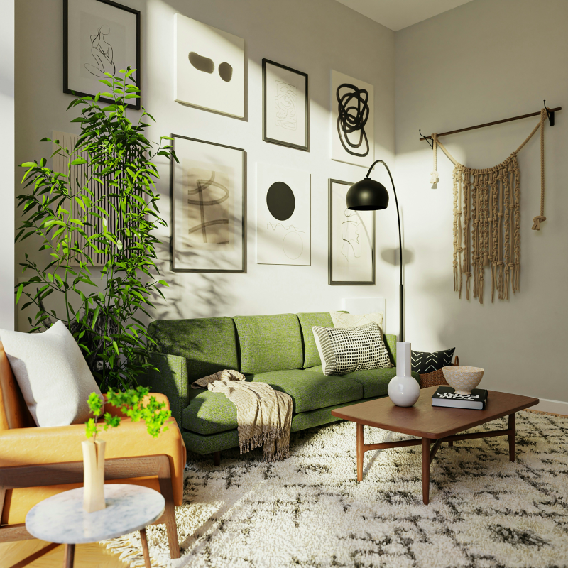 Green Living Room Design by Spacejoy