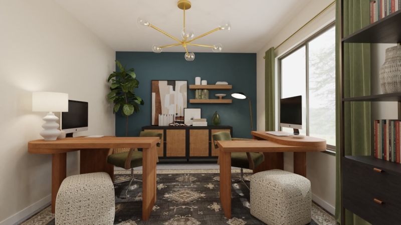 Home Office with a library design by spacejoy