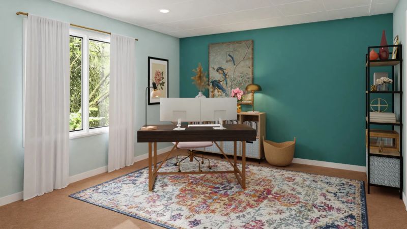 Sage green home office design by spacejoy