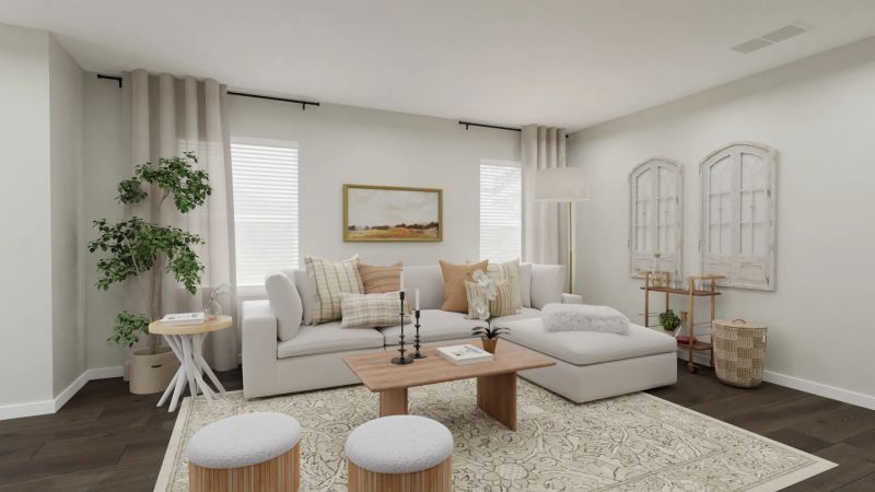 Farmhouse style living room design by spacejoy