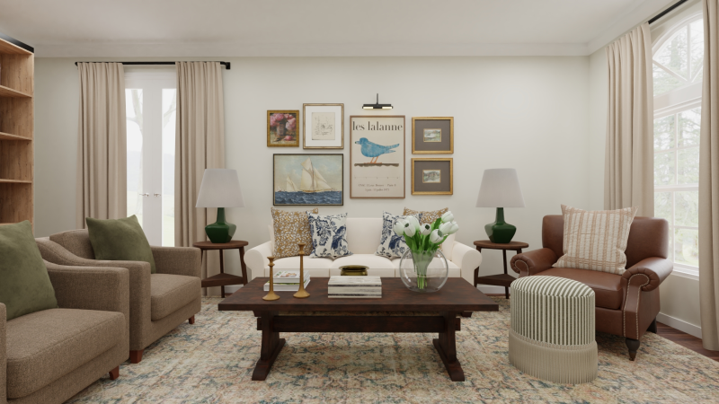 Living room with gallery wall design by spacejoy