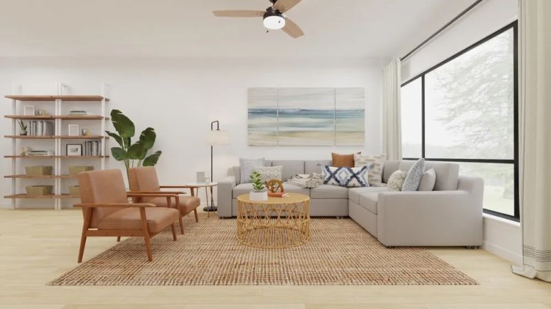 Living Room Mid-Century Modern with Coastal Vibes