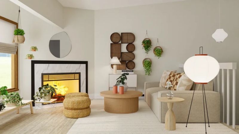 Mixed Material Living Room with Greenery