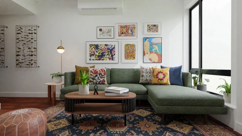 Living Room Mid-Century Modern with Gallery Wall