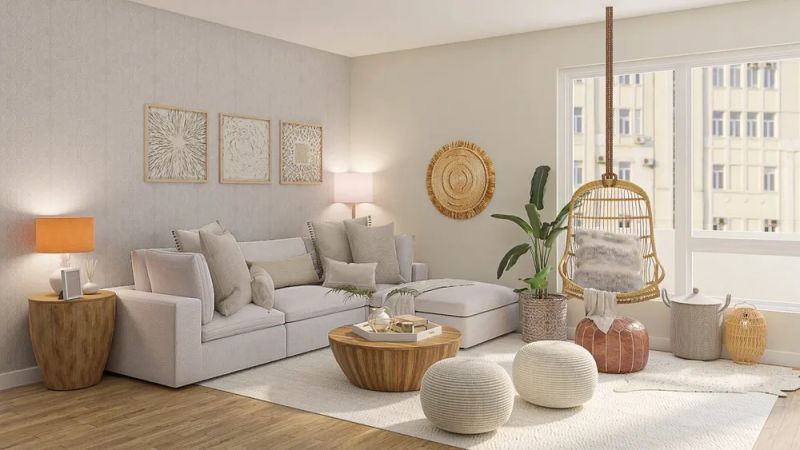 boho inspired living room design by spacejoy