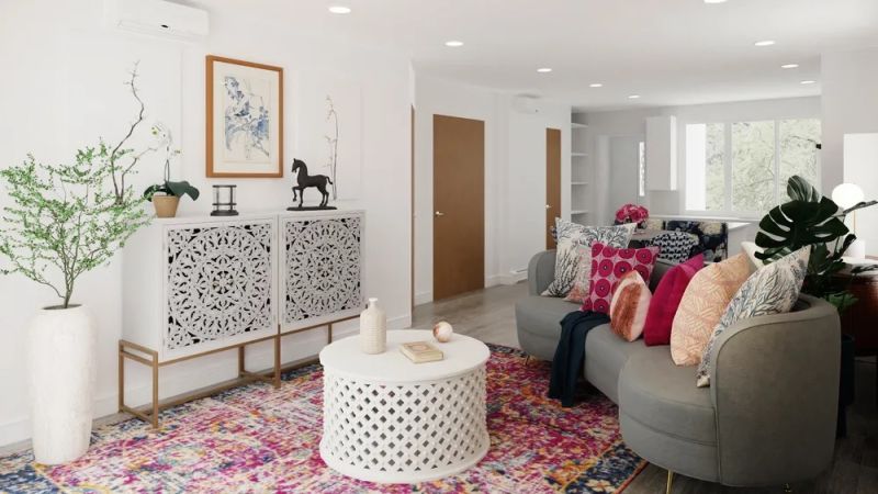 Glam eclectic living room design by spacejoy 