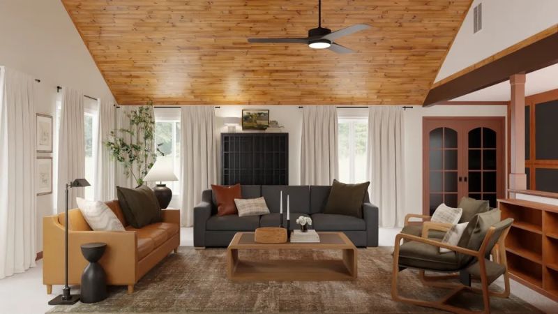 Rustic Living room design with wooden tones