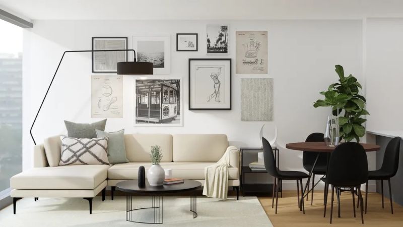 neutral palette gallery wall design living room