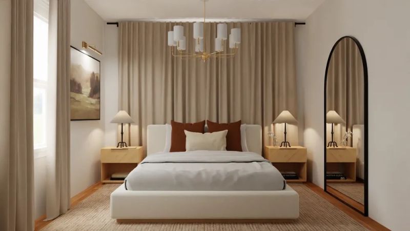 classy minimalist bedroom design with hues and woody browns