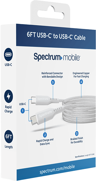6FT  USB-C to USB-C Cable White