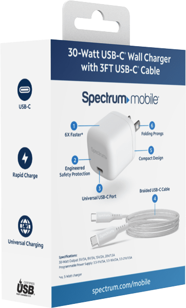 30W USB-C Wall Charger with 3FT USB-C Cable White