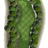 Aerial view of a golf fairway at Gallagher's Canyon Canyon Course in Kelowna, showing a well-maintained green surrounded by trees.