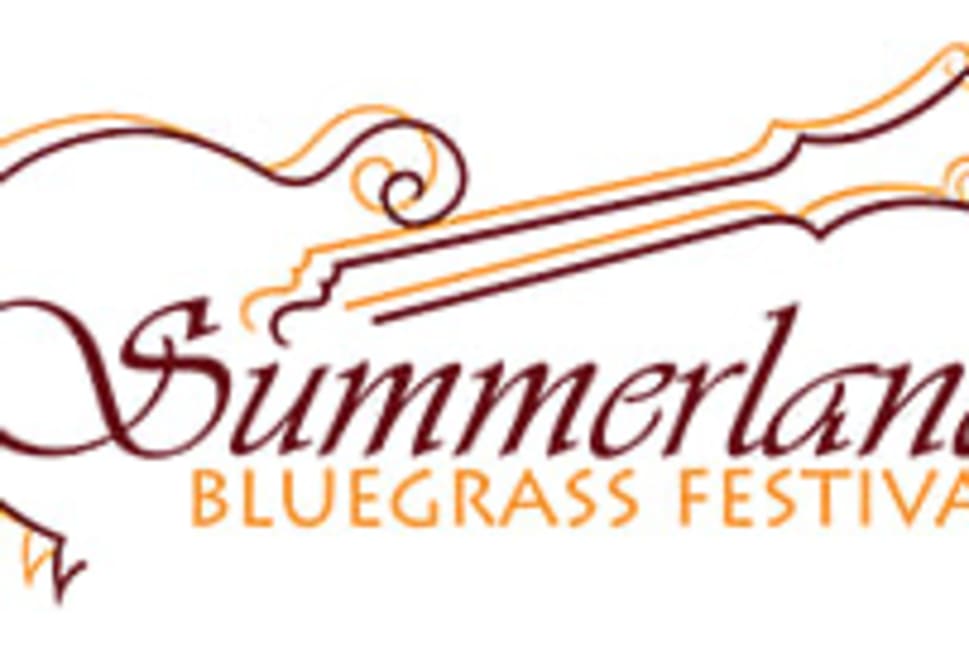 Logo of the Summerland Bluegrass Festival featuring a guitar outline with decorative swirls.