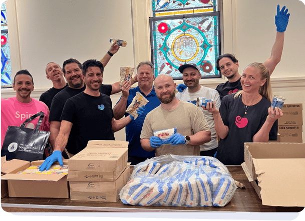 Spiral team packing meals together